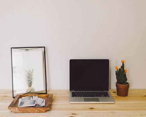 Cozy home office setup with natural light